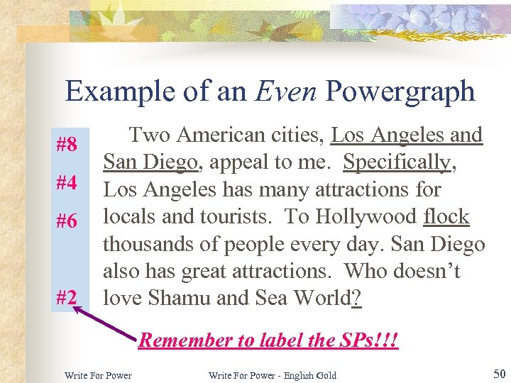 Example of an Even Powergraph #8 #4 #6 #2 Two American cities, Los Angeles