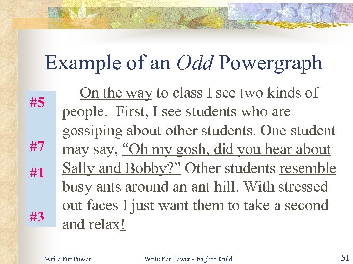 Example of an Odd Powergraph #5 #7 #1 #3 On the way to class