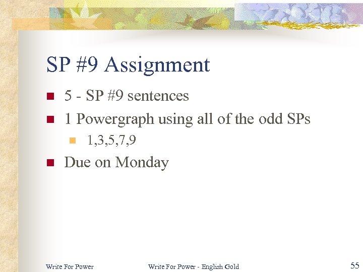 SP #9 Assignment n n 5 - SP #9 sentences 1 Powergraph using all