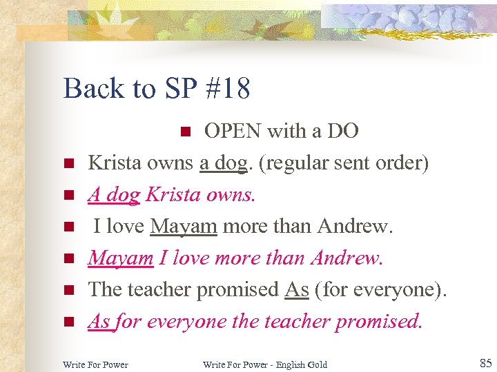 Back to SP #18 OPEN with a DO Krista owns a dog. (regular sent
