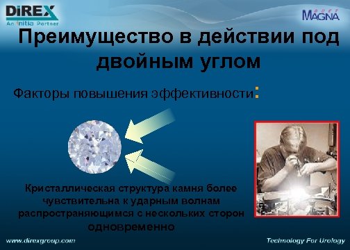 Преимущество в действии под двойным углом Факторы повышения эффективности: Кристаллическая структура камня более чувствительна