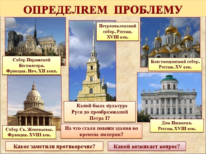 ПРОБЛЕМУ Петропавловский собор. Россия. XVIII век. Собор Парижской Богоматери. Франция. Нач. XII века. Благовещенский