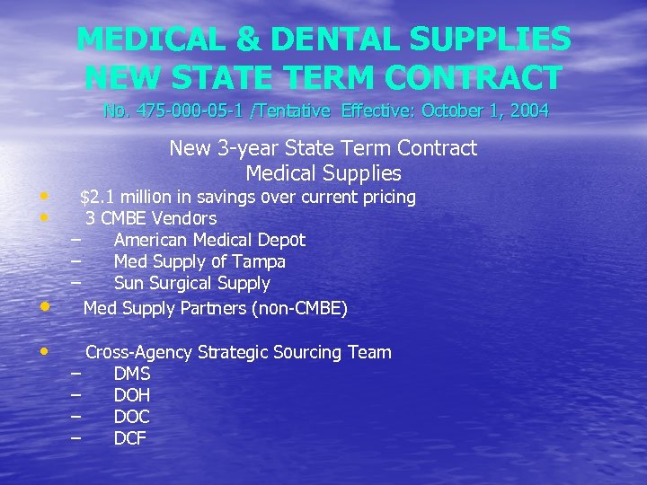 MEDICAL & DENTAL SUPPLIES NEW STATE TERM CONTRACT No. 475 -000 -05 -1 /Tentative