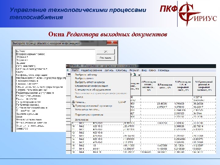 Управление технологическими процессами теплоснабжения ПКФ Окна Редактора выходных документов 