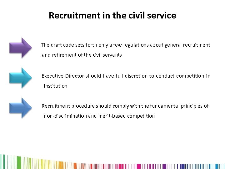 Recruitment in the civil service The draft code sets forth only a few regulations
