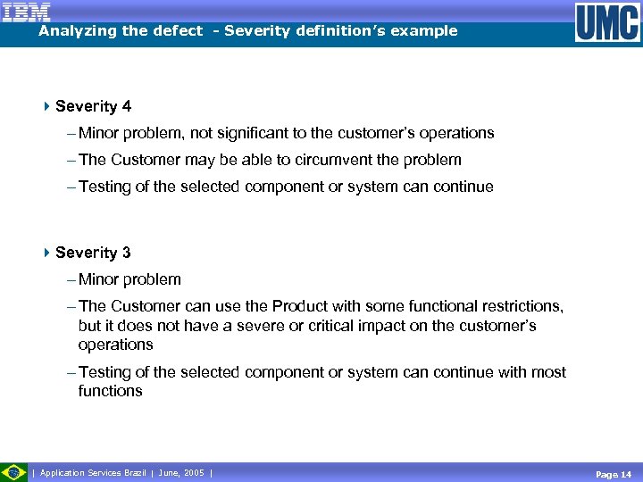 Analyzing the defect - Severity definition’s example 4 Severity 4 - Minor problem, not