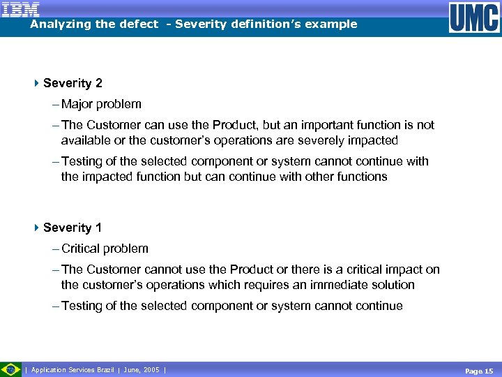 Analyzing the defect - Severity definition’s example 4 Severity 2 - Major problem -