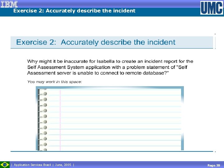 Exercise 2: Accurately describe the incident Application Services Brazil June, 2005 Page 38 