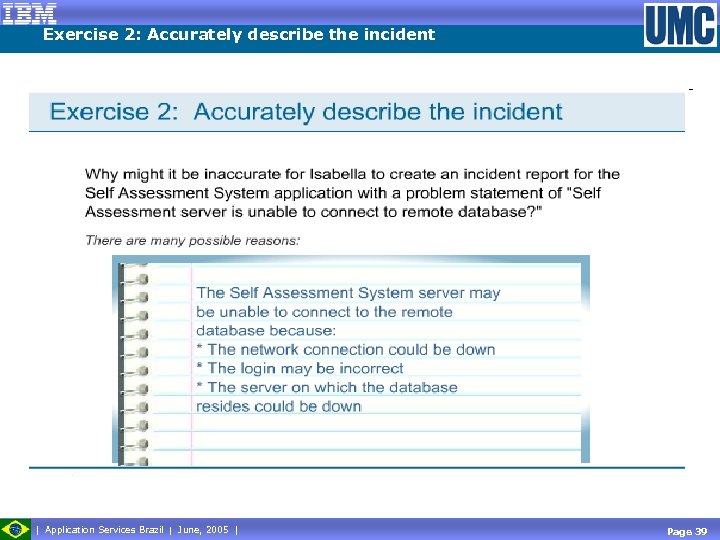 Exercise 2: Accurately describe the incident Application Services Brazil June, 2005 Page 39 