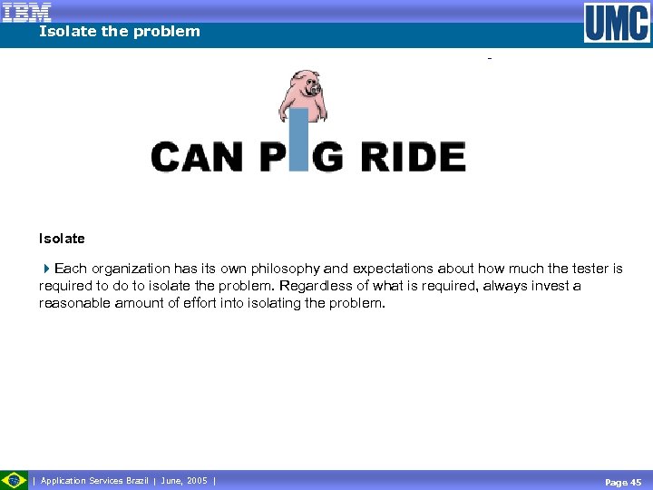 Isolate the problem Isolate 4 Each organization has its own philosophy and expectations about