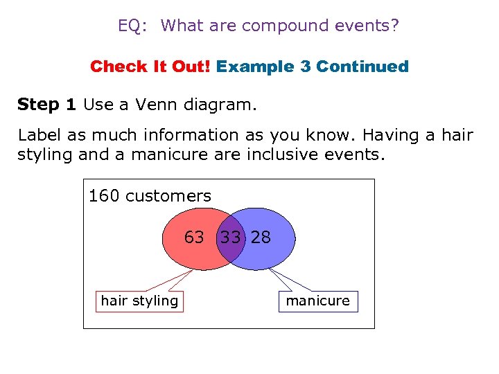 EQ: What are compound events? Check It Out! Example 3 Continued Step 1 Use