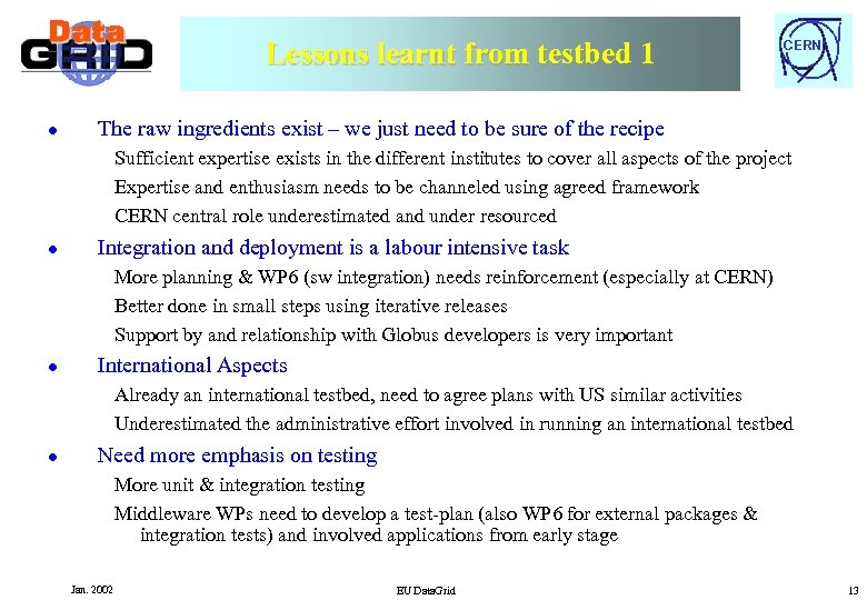 Lessons learnt from testbed 1 l CERN The raw ingredients exist – we just