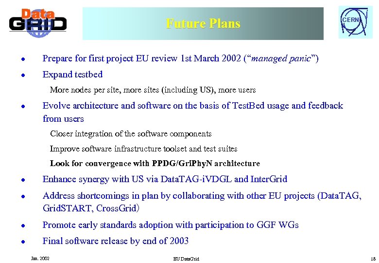 Future Plans l Prepare for first project EU review 1 st March 2002 (“managed