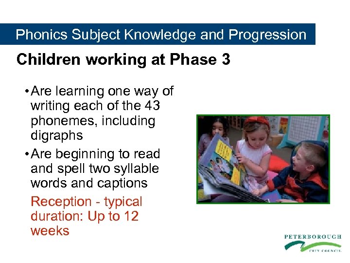  Phonics Subject Knowledge and Progression Children working at Phase 3 • Are learning