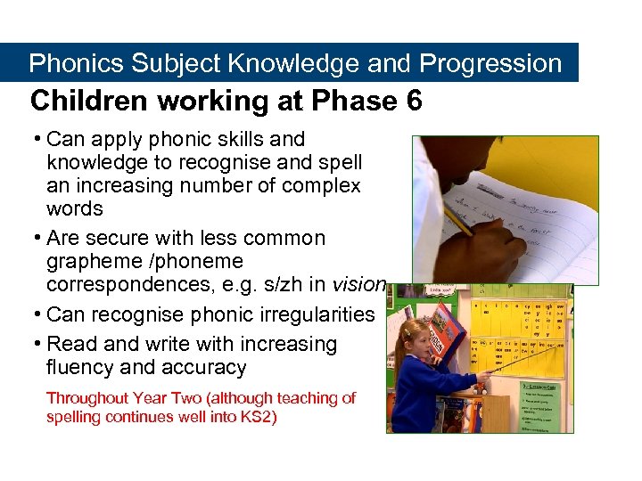  Phonics Subject Knowledge and Progression Children working at Phase 6 • Can apply
