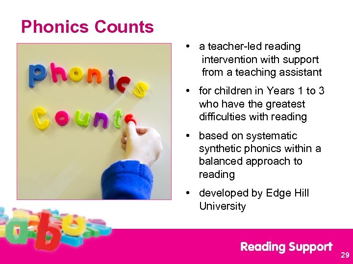 Phonics Counts • a teacher-led reading intervention with support from a teaching assistant •