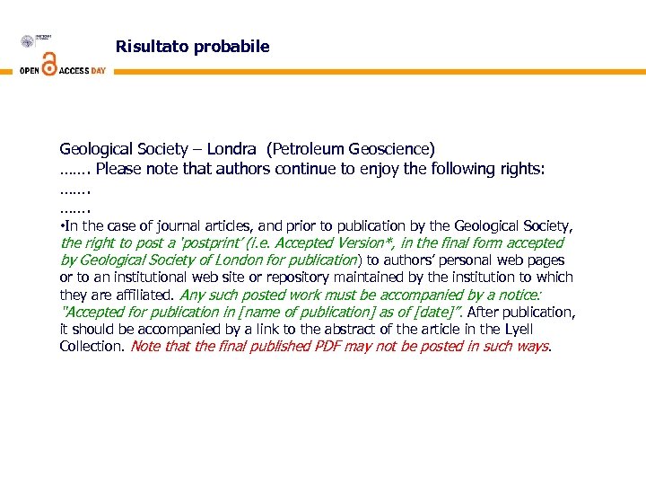 Risultato probabile Geological Society – Londra (Petroleum Geoscience) ……. Please note that authors continue