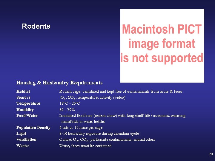 Rodents Housing & Husbandry Requirements Habitat Sensors Temperature Humidity Food/Water Population Density Light Ventilation
