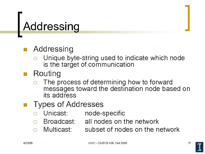 Addressing n Addressing ¡ n Routing ¡ n The process of determining how to