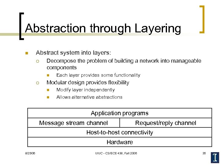 Abstraction through Layering n Abstract system into layers: ¡ Decompose the problem of building