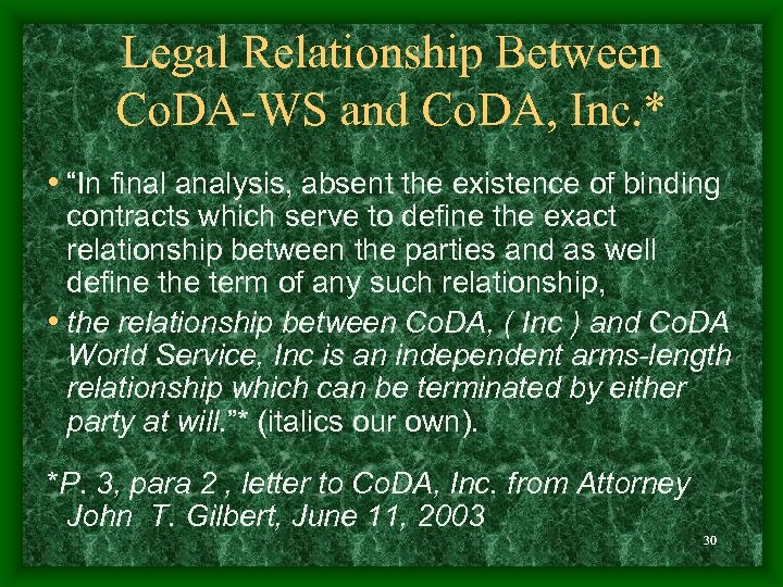 Legal Relationship Between Co. DA-WS and Co. DA, Inc. * • “In final analysis,