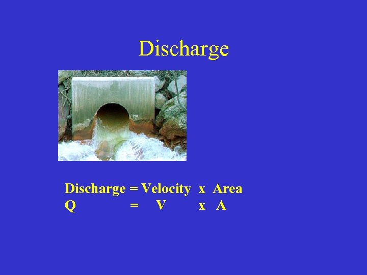 Discharge = Velocity x Area Q = V x A 