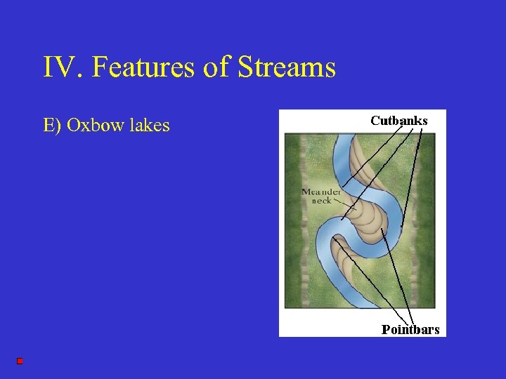 IV. Features of Streams E) Oxbow lakes 