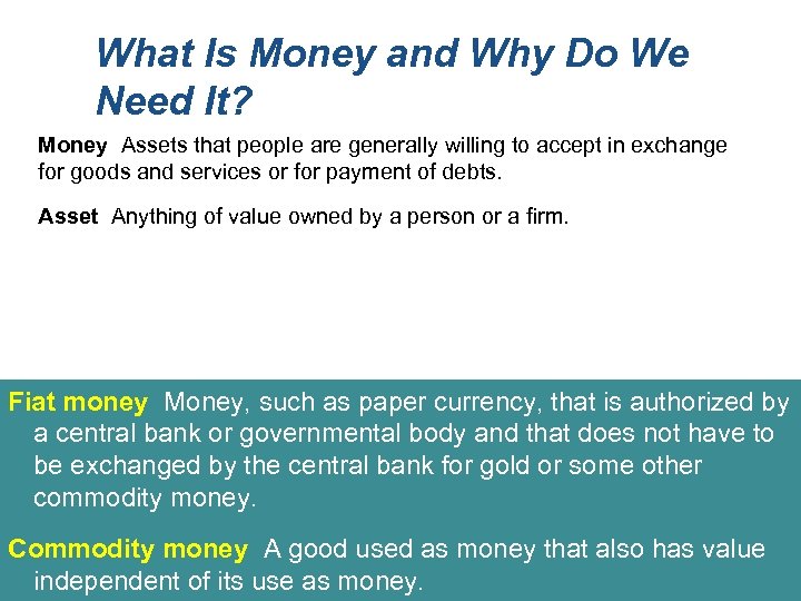 What Is Money and Why Do We Need It? Money Assets that people are