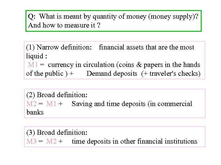 Q: What is meant by quantity of money (money supply)? And how to measure