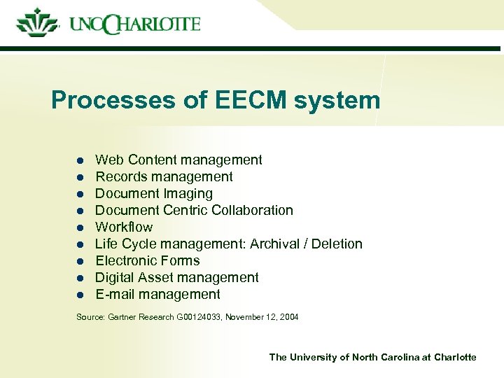 Processes of EECM system l l l l l Web Content management Records management