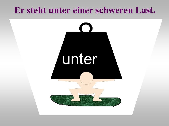 Er steht unter einer schweren Last. unter 