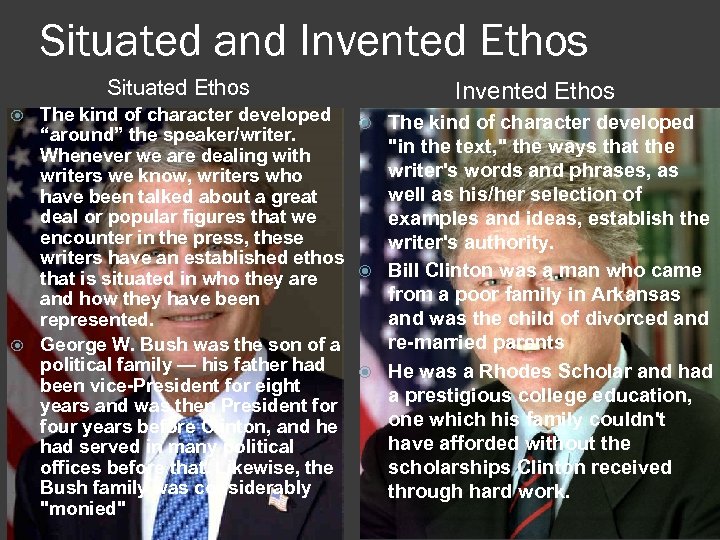 Situated and Invented Ethos Situated Ethos Invented Ethos The kind of character developed “around”