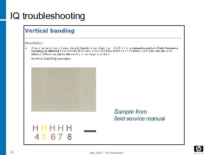 IQ troubleshooting Sample from field service manual 24 May 2007 – HP Restricted 