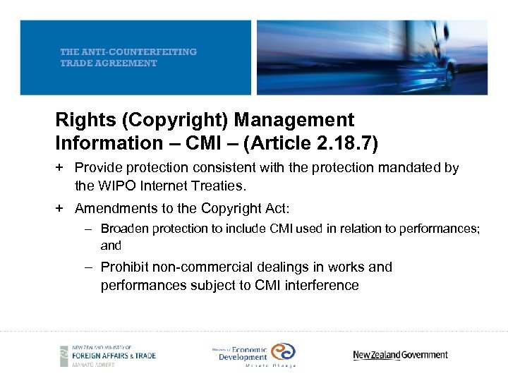 Rights (Copyright) Management Information – CMI – (Article 2. 18. 7) + Provide protection