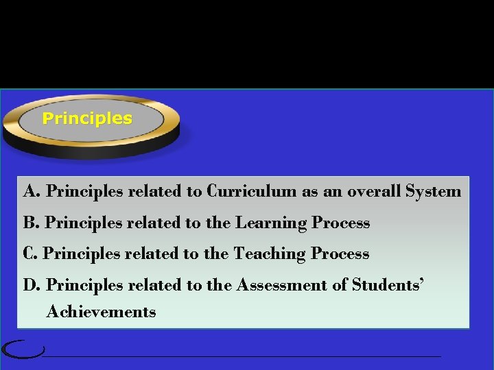 External Organizers Principles A. Principles related to Curriculum as an overall System B. Principles