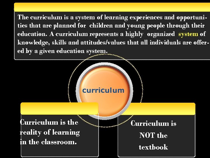 The curriculum is a system of learning experiences and opportunities that are planned for