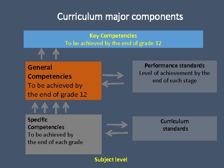 Curriculum major components Key Competencies To be achieved by the end of grade 12