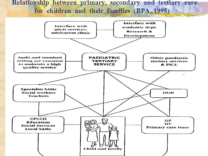 Relationship between primary, secondary and tertiary care for children and their families (BPA, 1995)