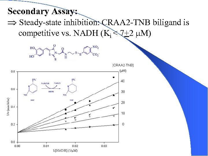 Secondary Assay: Steady-state inhibition: CRAA 2 -TNB biligand is competitive vs. NADH (Ki <