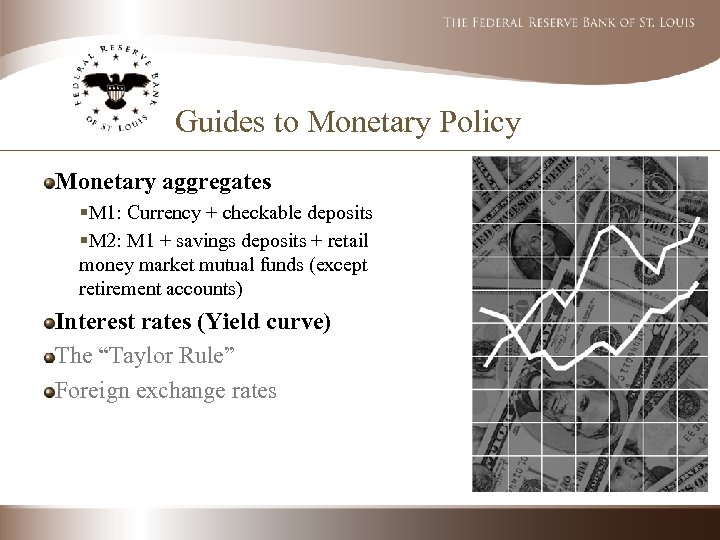 Guides to Monetary Policy Monetary aggregates §M 1: Currency + checkable deposits §M 2: