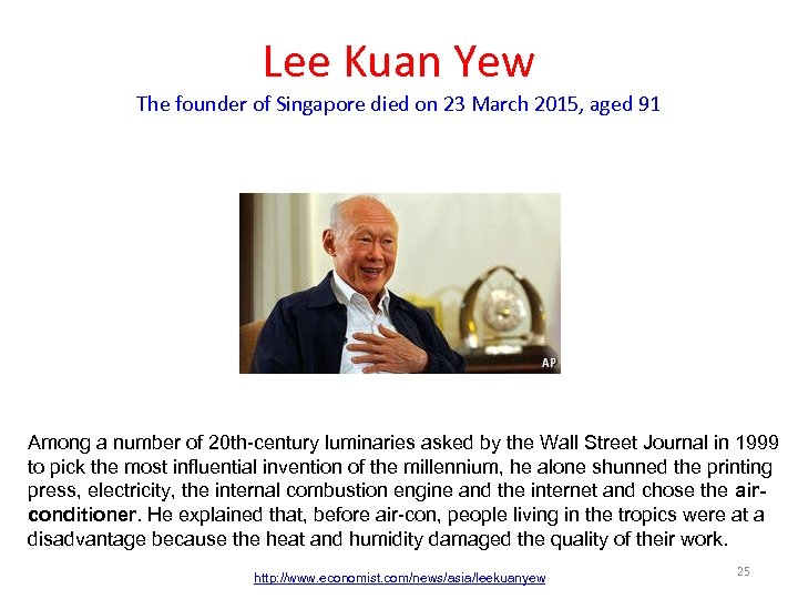 Lee Kuan Yew The founder of Singapore died on 23 March 2015, aged 91
