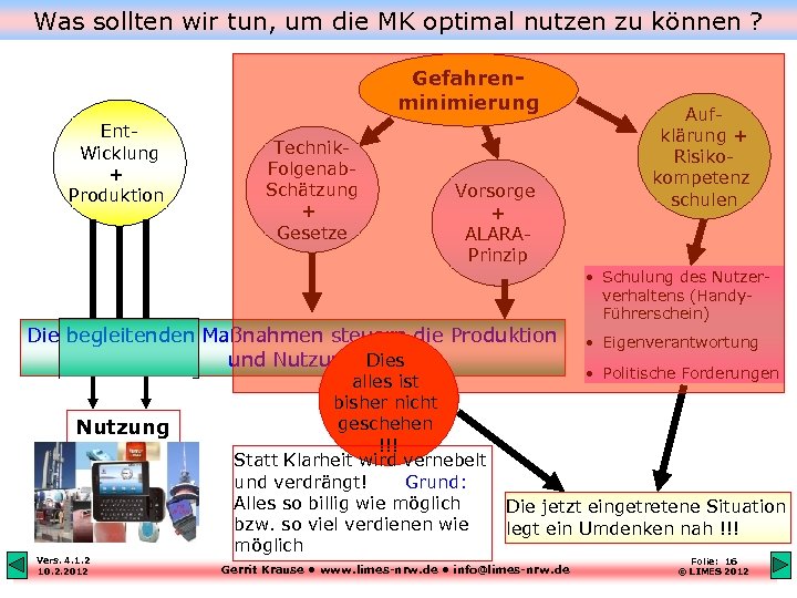 Was sollten wir tun, um die MK optimal nutzen zu können ? Gefahrenminimierung Ent.