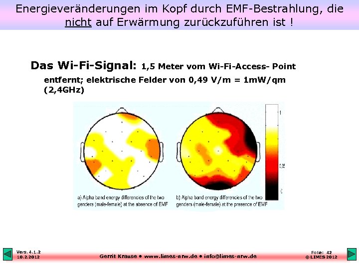 Energieveränderungen im Kopf durch EMF-Bestrahlung, die nicht auf Erwärmung zurückzuführen ist ! Das Wi-Fi-Signal: