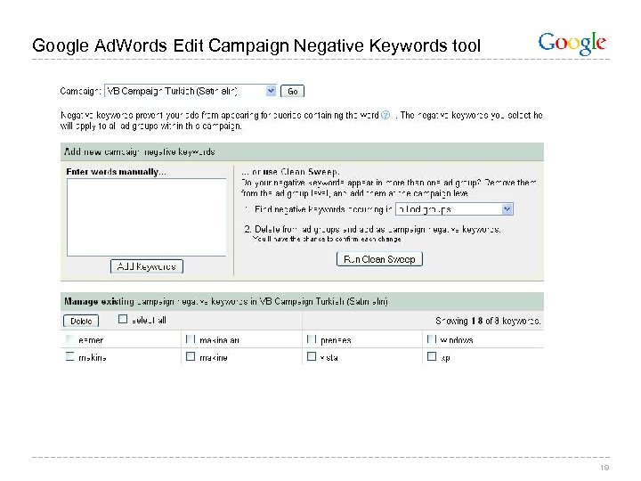 Google Ad. Words Edit Campaign Negative Keywords tool 19 