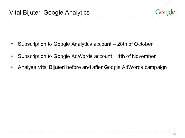 Vital Bijuteri Google Analytics • Subscription to Google Analytics account – 28 th of
