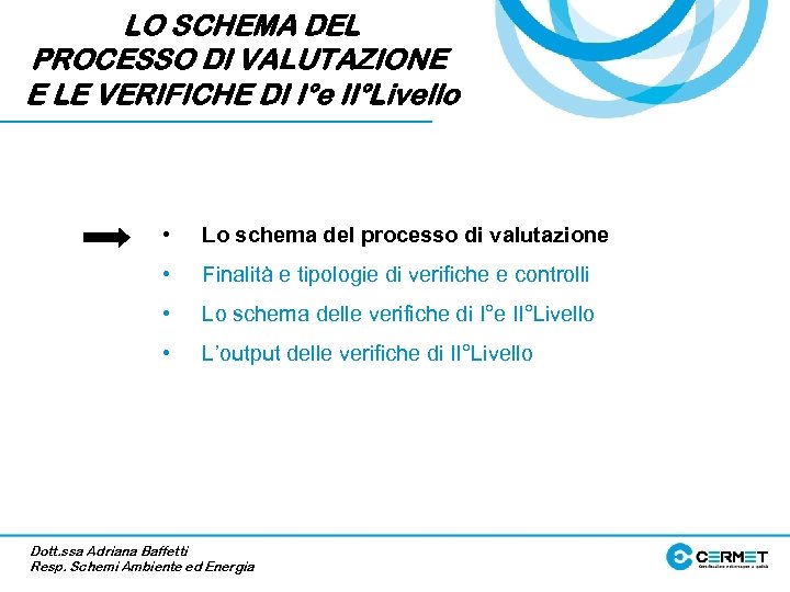 LO SCHEMA DEL PROCESSO DI VALUTAZIONE E LE VERIFICHE DI I°e II°Livello • Lo