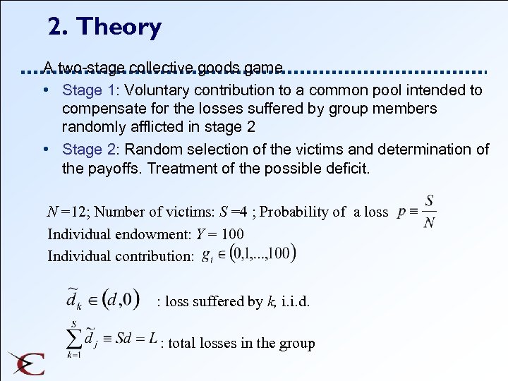 2. Theory A two-stage collective goods game • Stage 1: Voluntary contribution to a