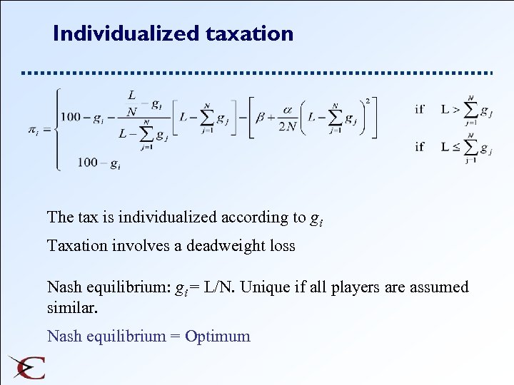 Individualized taxation The tax is individualized according to gi Taxation involves a deadweight loss