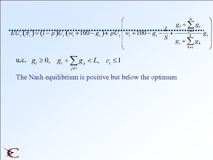 u. c. The Nash equilibrium is positive but below the optimum 
