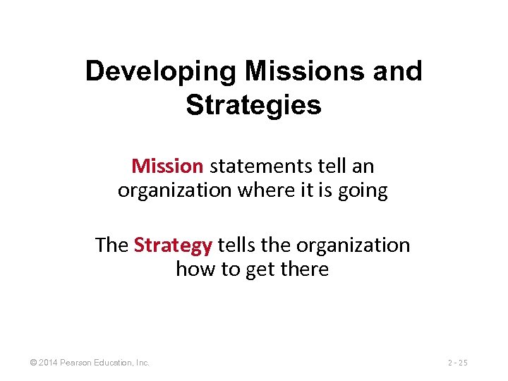 Developing Missions and Strategies Mission statements tell an organization where it is going The